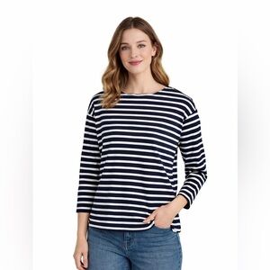 Nautical Stripe Long Sleeve Tee Blue White Breton Top Large